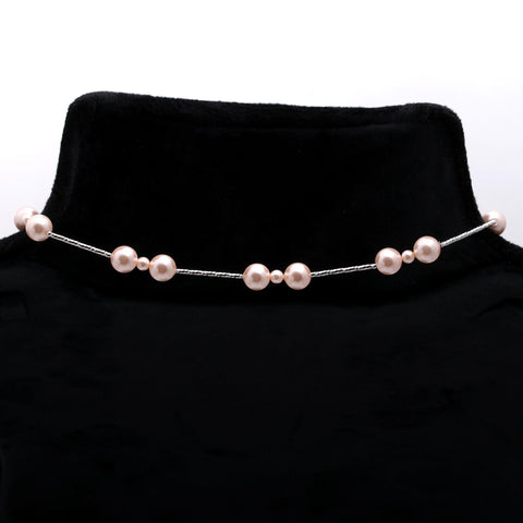 Pearl Beige Round Smooth Natural Beads Necklace 20 inches