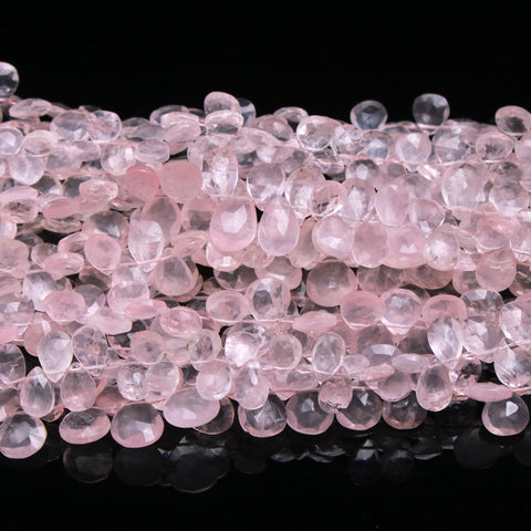 Rose Quartz Pink Pear Faceted Natural Beads 8 Inches Strands