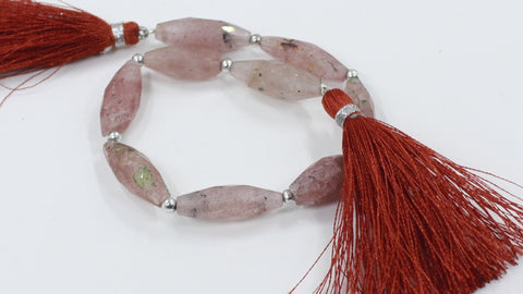 Strawberry Quartz Pink Barrel Faceted Natural Beads 8 inches Strands