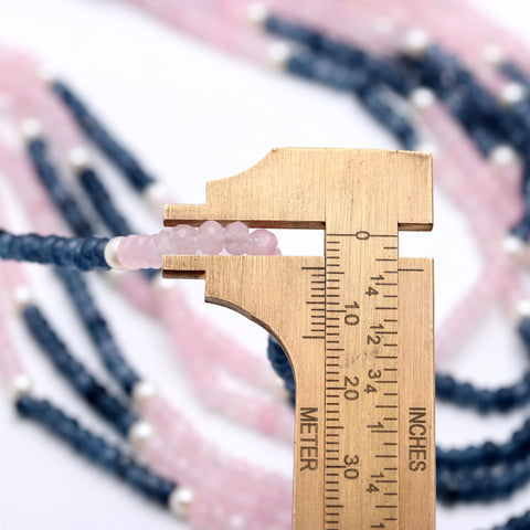 Jade Blue Pink Shaded Rondelle Faceted Natural Beads Necklace 24 Inches Strands