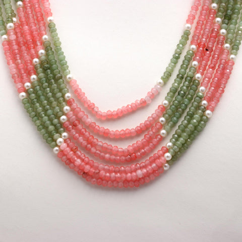 Jade Green Pink Shaded Rondelle Faceted Natural Beads Necklace 24 Inches Strands