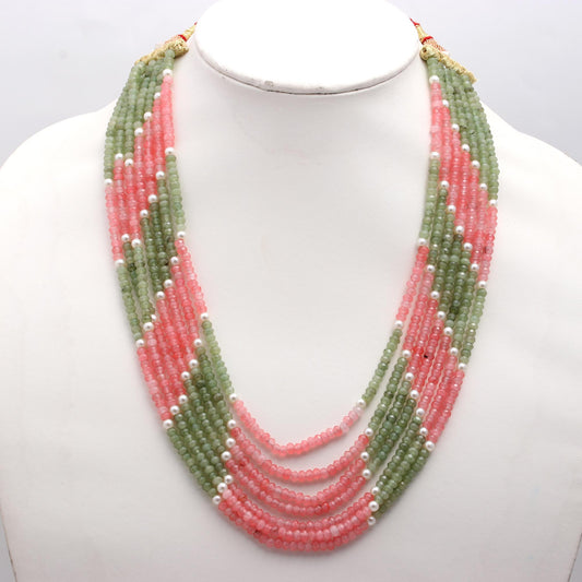 Jade Green Pink Shaded Rondelle Faceted Natural Beads Necklace 24 Inches Strands