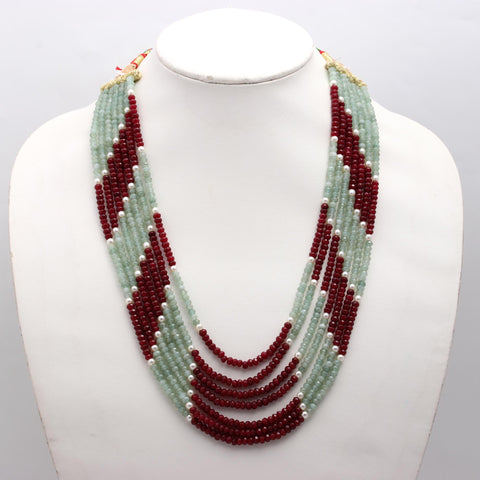 Jade Red Green Shaded Rondelle Faceted Natural Beads Necklace 24 Inches Strands