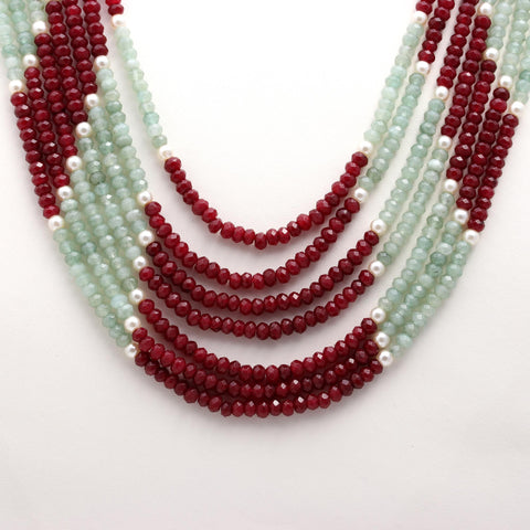 Jade Red Green Shaded Rondelle Faceted Natural Beads Necklace 24 Inches Strands