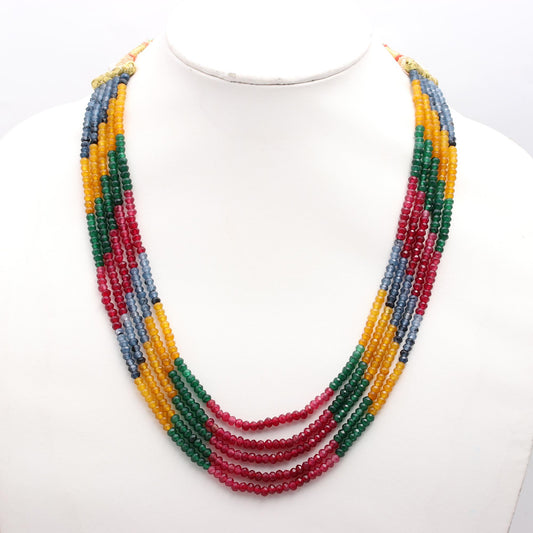 Jade Blue, Red, Green, Yellow, Rondelle Faceted Natural Beads Necklace 24 Inches Strands