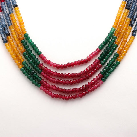 Jade Blue, Red, Green, Yellow, Rondelle Faceted Natural Beads Necklace 24 Inches Strands