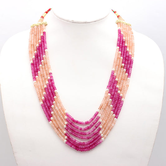 Jade Pink Two Shaded Rondelle Faceted Natural Beads Necklace 24 Inches