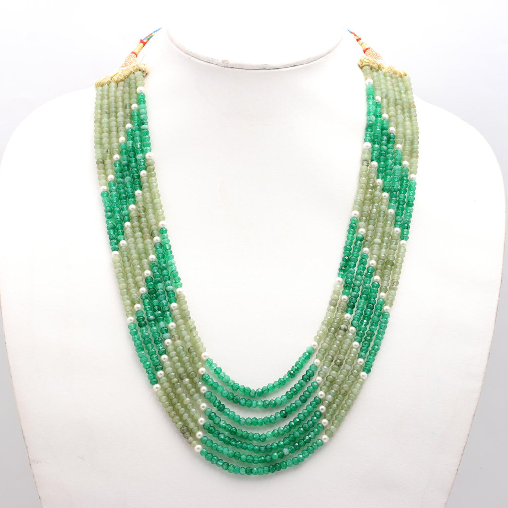 Jade Green Two Shaded Rondelle Faceted Natural Beads Necklace 24 Inches Strands