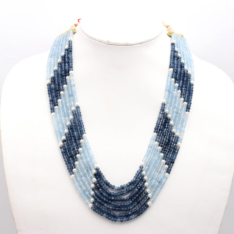 Jade Blue Two Shades Rondelle Faceted Natural Beads Necklace 24 Inches Strands