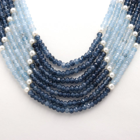 Jade Blue Two Shades Rondelle Faceted Natural Beads Necklace 24 Inches Strands