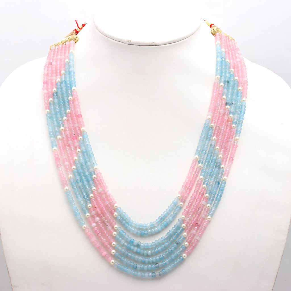 Jade Blue Pink Two Shades Rondelle Faceted Natural Beads Necklace 24 Inches Strands