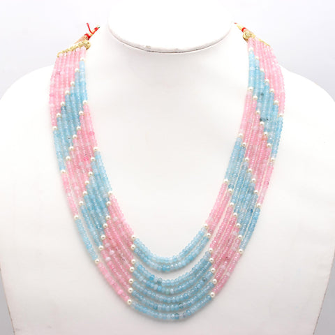 Jade Blue Pink Two Shades Rondelle Faceted Natural Beads Necklace 24 Inches Strands