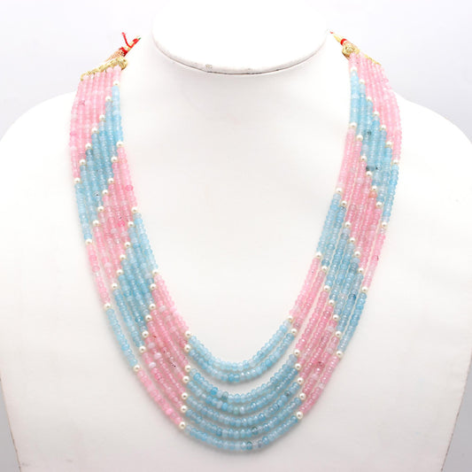 Jade Blue Pink Two Shades Rondelle Faceted Natural Beads Necklace 24 Inches Strands