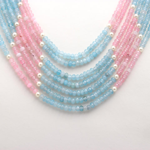 Jade Blue Pink Two Shades Rondelle Faceted Natural Beads Necklace 24 Inches Strands