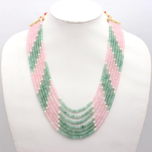 Jade Green Pink Rondelle Faceted Natural Beads Necklace 24 Inches