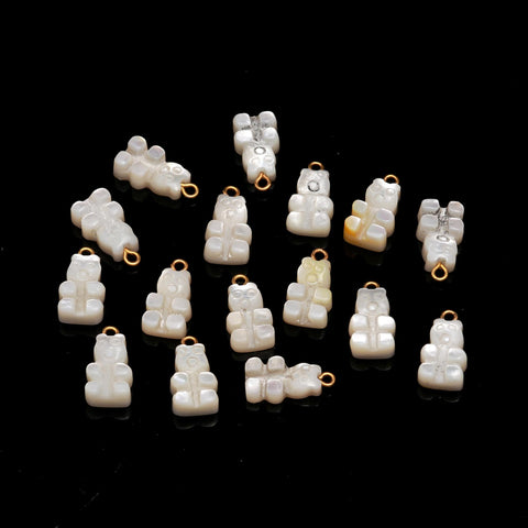 Mother of Pearl White Teddy Bear Carving Natural Beads