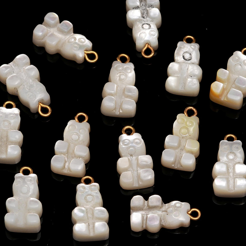 Mother of Pearl White Teddy Bear Carving Natural Beads