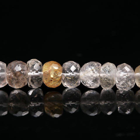 Rutilated Quartz Golden Rondell Faceted Natural Beads 8 Inches Strands