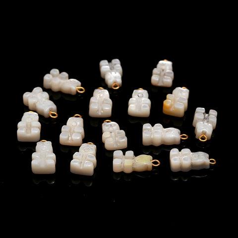 Mother of Pearl White Teddy Bear Carving Natural Beads