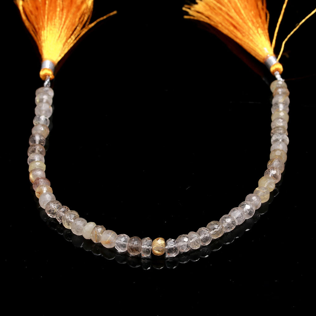 Rutilated Quartz Golden Rondell Faceted Natural Beads 8 Inches Strands