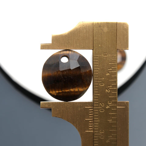 Tiger Eye Brown Coin Faceted Natural 18 mm Stone Pair Of 2