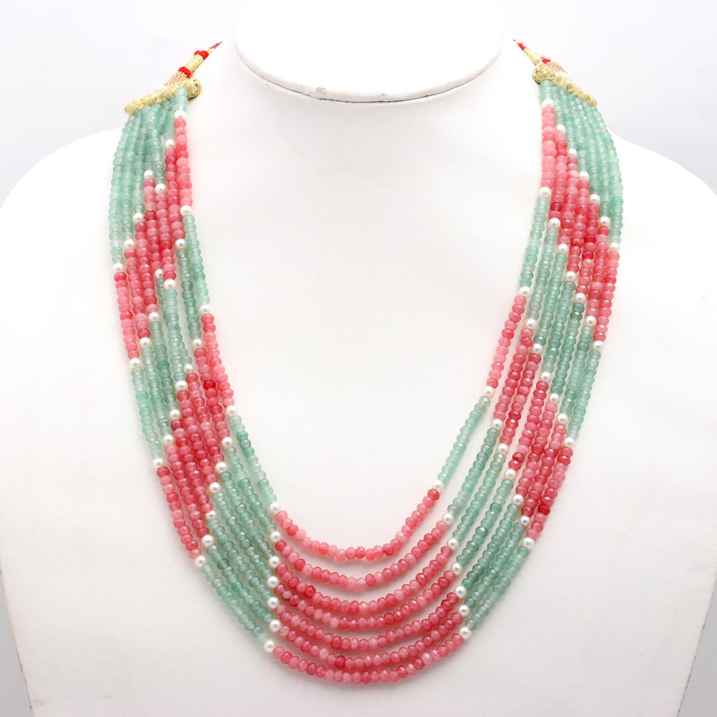 Jade Green Pink Shaded Rondelle Faceted Natural Beads Necklace 24 Inches Strands