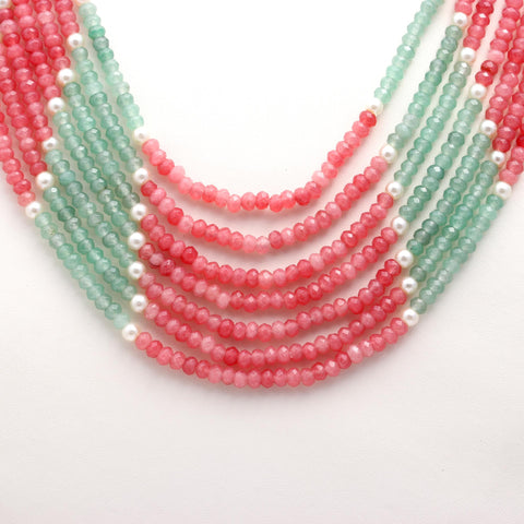 Jade Green Pink Shaded Rondelle Faceted Natural Beads Necklace 24 Inches Strands