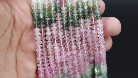 Afghan Tourmaline Multicolor Rondell Smooth Natural Beads 16 inches