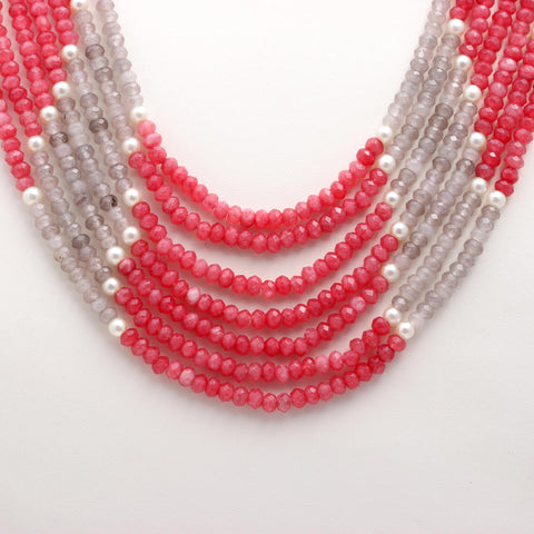 Jade Pink White Shade Rondelle Faceted Natural Beads Necklace 24 Inches Strands