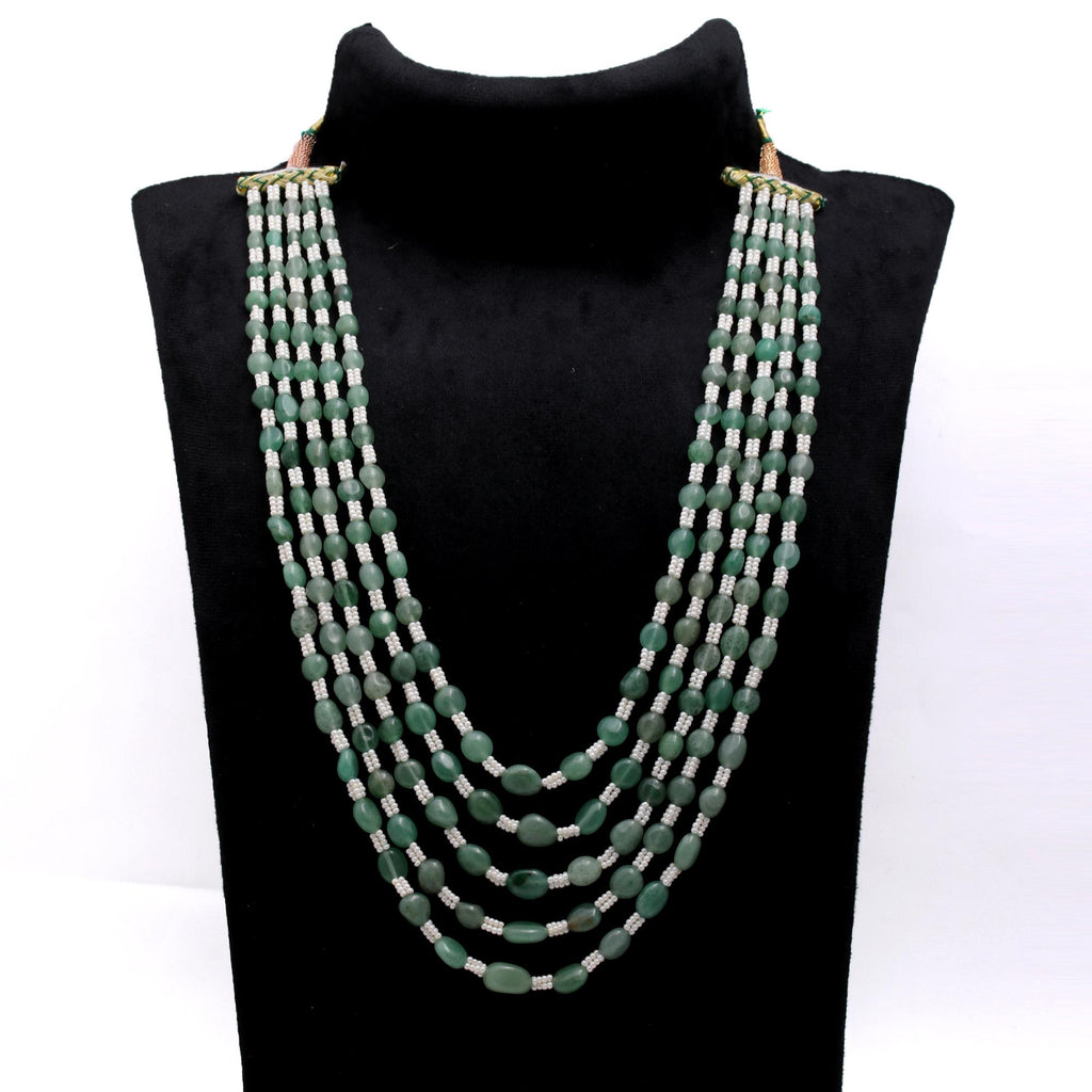 Aventurine Green with Pearl Oval Smooth Natural Beads Necklace 24 Inches Strands