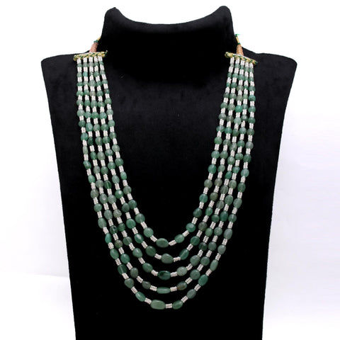 Aventurine Green with Pearl Oval Smooth Natural Beads Necklace 24 Inches Strands