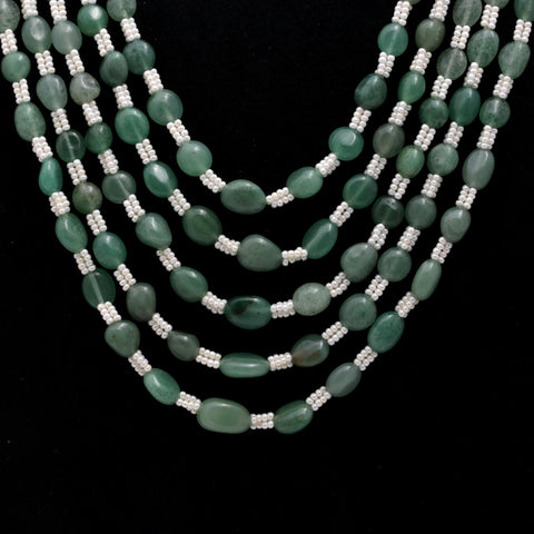 Aventurine Green with Pearl Oval Smooth Natural Beads Necklace 24 Inches Strands