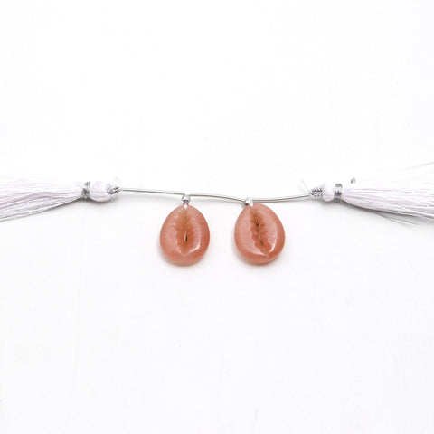 Peach Moonstone Cowrie Shell Carving Natural Pair Beads