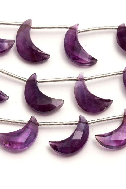 Amethyst Purple Half Moon Faceted Natural Beads