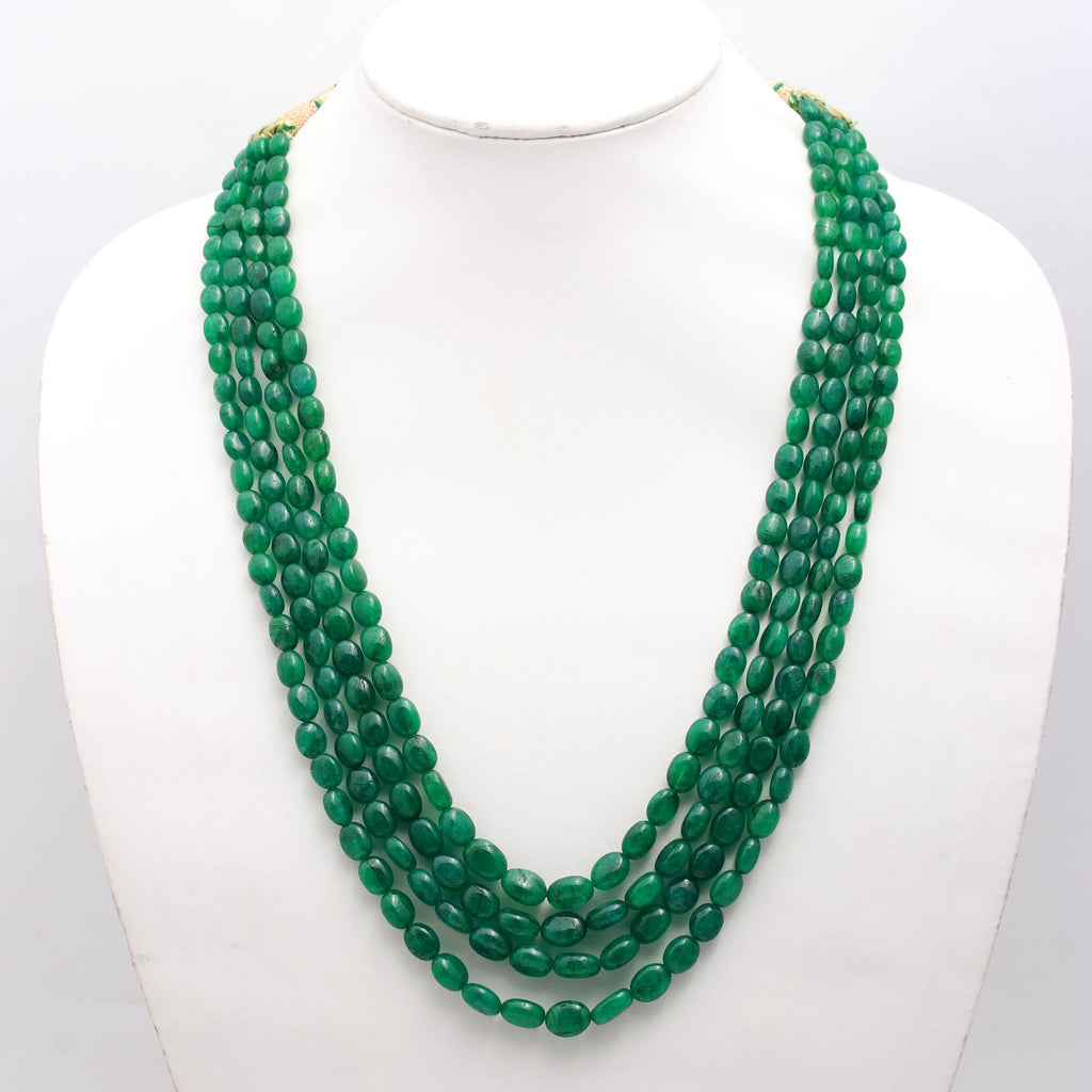 Emerald Green Oval Smooth Natural Beads Necklace 24 Inches