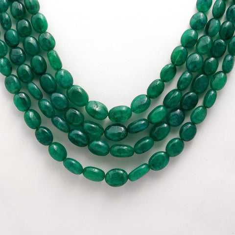 Emerald Green Oval Smooth Natural Beads Necklace 24 Inches