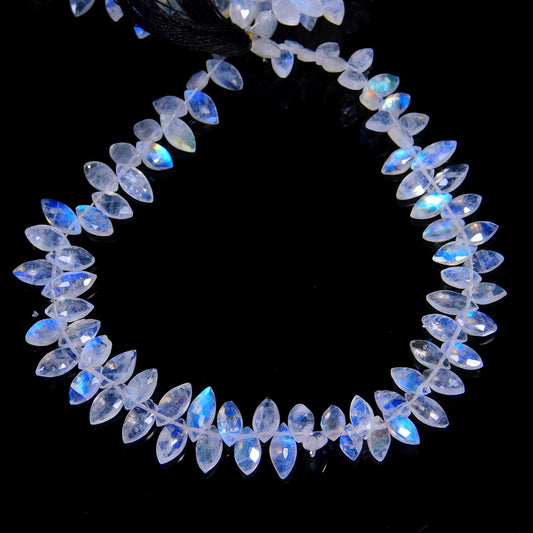 Rainbow Moonstone White Marquise Faceted Natural Beads 8 Inches Strands