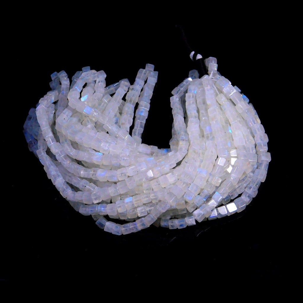 Rainbow Moonstone White Square Smooth Natural Beads 8 Inches Strands