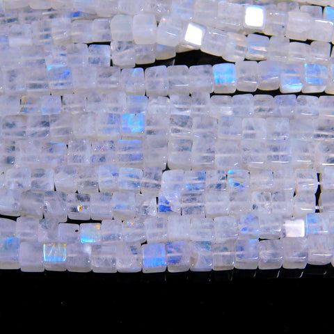 Rainbow Moonstone White Square Smooth Natural Beads 8 Inches Strands