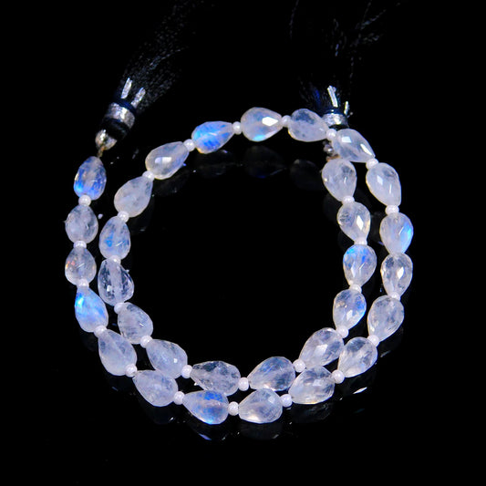 Rainbow Moonstone White Drop Faceted Natural Beads 8 Inches