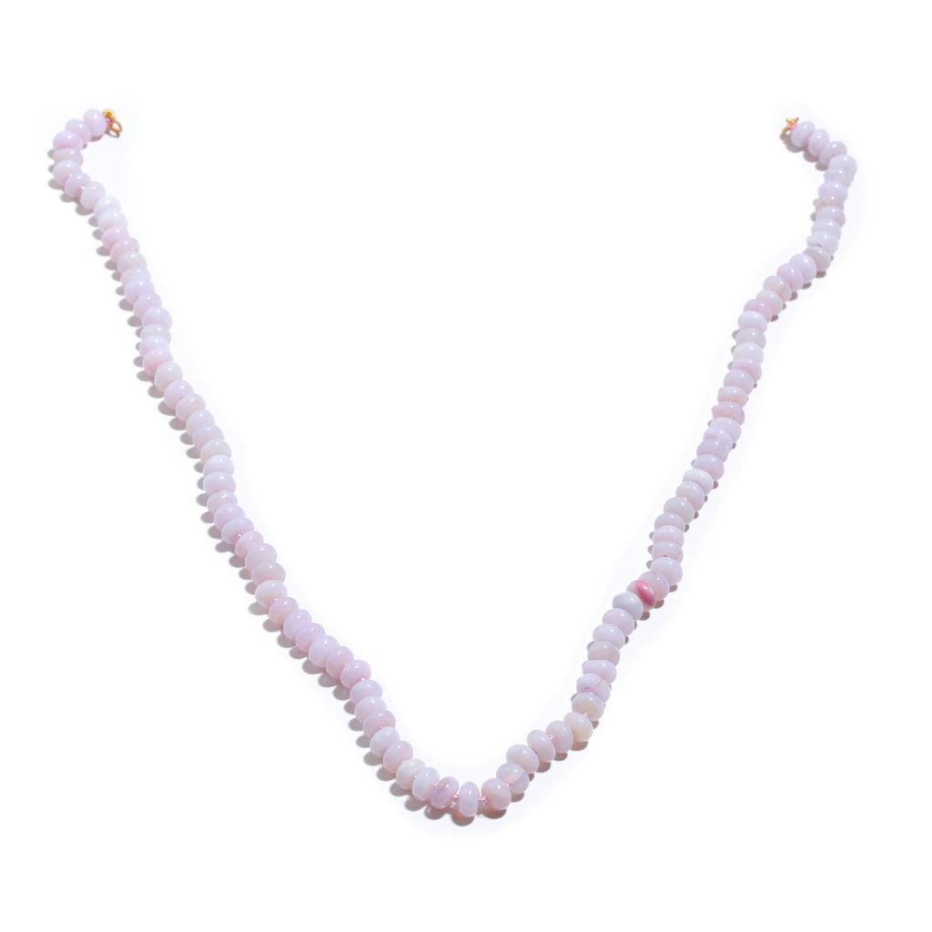 Opal Pink Knotted Rondelle Smooth Natural Beads Necklace 20 Inches Strands