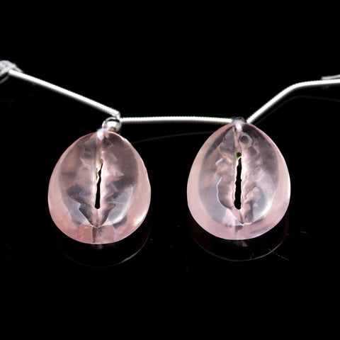 Rose Quartz Pink Cowrie Shell Carving Natural Pair Beads