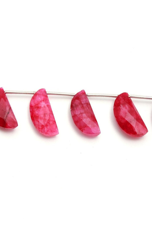 Ruby Quartz Red Half Moon Faceted Natural Beads