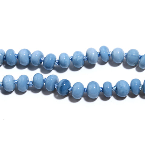 Opal Blue Knotted Rondelle Smooth Natural Beads Necklace 20 Inches