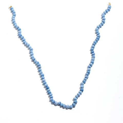 Opal Blue Knotted Rondelle Smooth Natural Beads Necklace 20 Inches