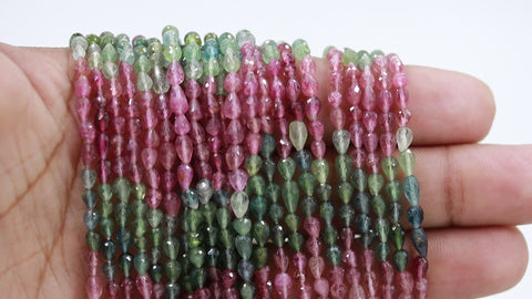 Watermelon Tourmaline Multicolor Drop Faceted Natural Beads 12.5 Inches Strands