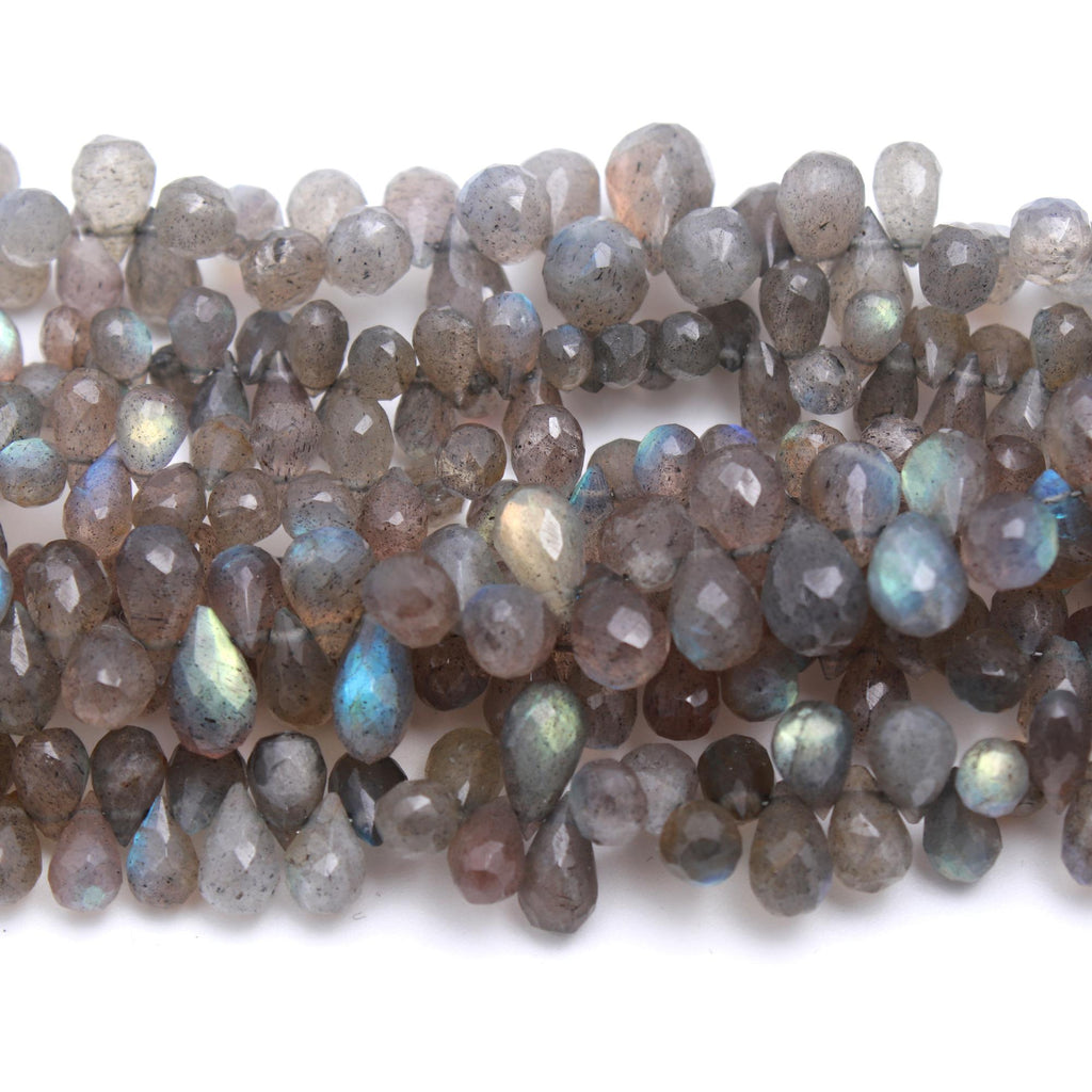 Labradorite Gray Drop Faceted Natural Beads 8 Inches Strands