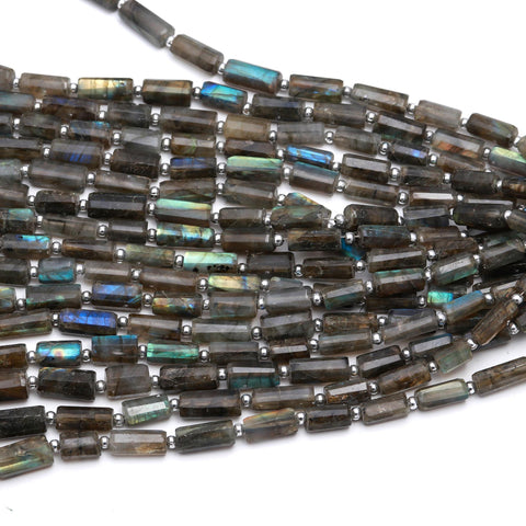 Labradorite Grey Tube Faceted Natural Beads 8 Inches Strands