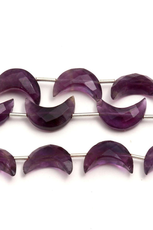 Amethyst Purple Half Moon Faceted Natural Beads