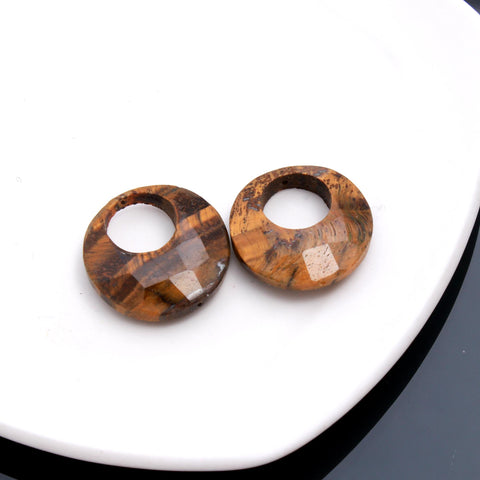 Tiger Eye Brown Coin Faceted Natural 18 mm Stone Pair Of 2